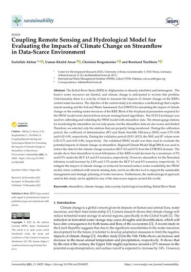 Coupling remote sensing and hydrological model for evaluating the impacts of climate change on streamflow in data-scarce environment (02/28/2022) 
