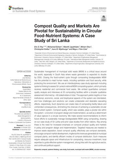 Compost quality and markets are pivotal for sustainability in circular food-nutrient systems: a case study of Sri Lanka (11/28/2021) 