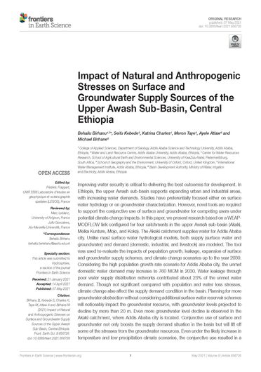 Impact of natural and anthropogenic stresses on surface and groundwater supply sources of the Upper Awash Sub-Basin, Central Ethiopia (12/31/2021) 
