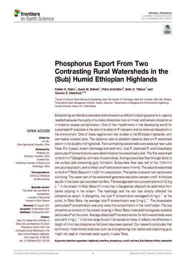 Phosphorus export from two contrasting rural watersheds in the (sub) humid Ethiopian highlands (12/31/2021) 