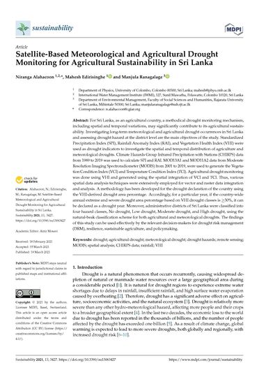 Satellite-based meteorological and agricultural drought monitoring for agricultural sustainability in Sri Lanka (01/31/2022) 