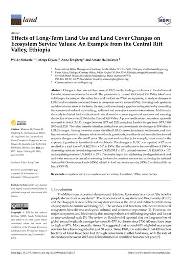 Effects of long-term land use and land cover changes on ecosystem service values: an example from the Central Rift Valley, Ethiopia (01/31/2022) 