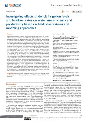 Investigating effects of deficit irrigation levels and fertilizer rates on water use efficiency and productivity based on field observations and modeling approaches (01/31/2022) 