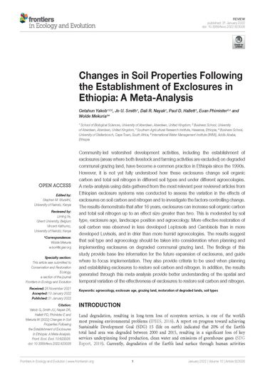 Changes in soil properties following the establishment of exclosures in Ethiopia: a meta-analysis (02/28/2022) 