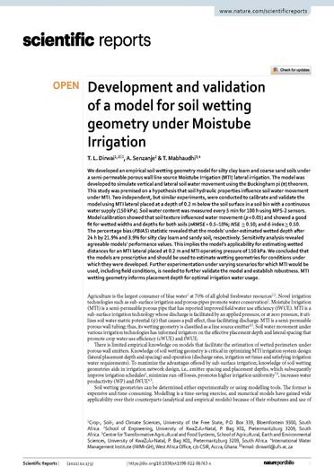 Development and validation of a model for soil wetting geometry under moistube irrigation (02/28/2022) 