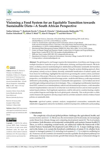 Visioning a food system for an equitable transition towards sustainable diets—a South African perspective (03/31/2022) 