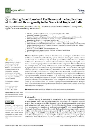 Quantifying farm household resilience and the implications of livelihood heterogeneity in the semi-arid tropics of India (04/30/2022) 