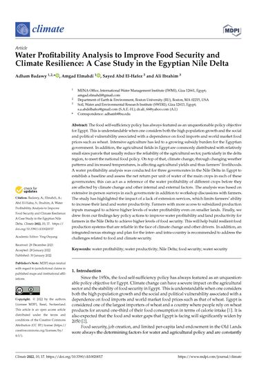 Water profitability analysis to improve food security and climate resilience: a case study in the Egyptian Nile Delta (04/30/2022) 