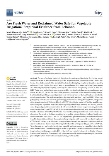 Are fresh water and reclaimed water safe for vegetable irrigation? Empirical evidence from Lebanon (05/11/2022) 