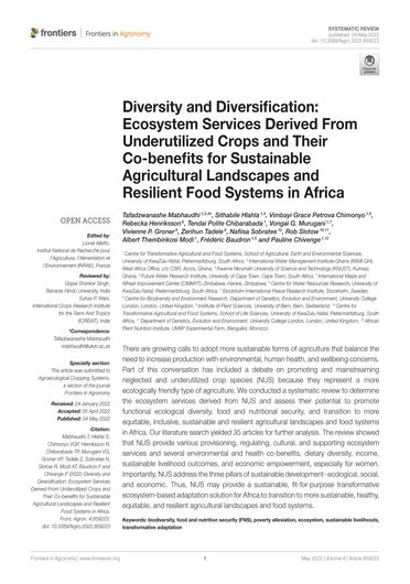Diversity and diversification: ecosystem services derived from underutilized crops and their co-benefits for sustainable agricultural landscapes and resilient food systems in Africa (05/12/2022) 
