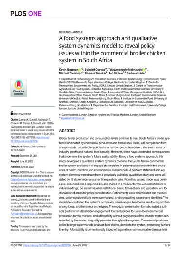 A food systems approach and qualitative system dynamics model to reveal policy issues within the commercial broiler chicken system in South Africa (07/19/2022) 