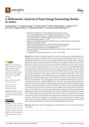 A bibliometric analysis of solar energy forecasting studies in Africa (07/31/2022) 