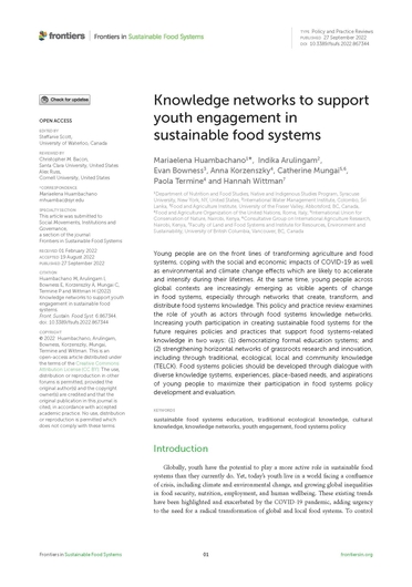 Knowledge networks to support youth engagement in sustainable food systems (09/30/2022) 