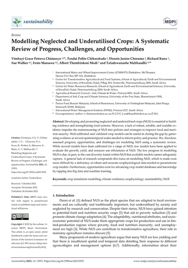 Modelling neglected and underutilised crops: a systematic review of progress, challenges, and opportunities (10/31/2022) 