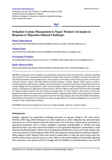 Irrigation systems management in Nepal: women’s strategies in response to migration-induced challenges (12/31/2022) 
