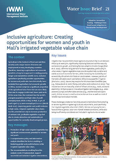 Inclusive agriculture: creating opportunities for women and youth in Mali’s irrigated vegetable value chain. Adaptive Innovation Scaling - Pathways from Small-scale Irrigation to Sustainable Development (01/30/2023) 
