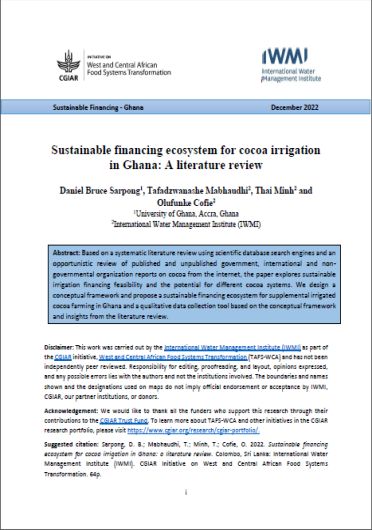 Sustainable financing ecosystem for cocoa irrigation in Ghana: a literature review (01/31/2023) 