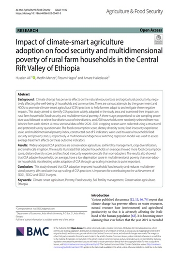 Impact of climate-smart agriculture adoption on food security and multidimensional poverty of rural farm households in the Central Rift Valley of Ethiopia (01/31/2023) 
