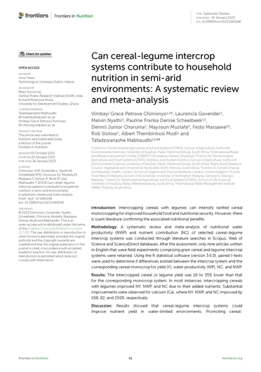 Can cereal-legume intercrop systems contribute to household nutrition in semi-arid environments: a systematic review and meta-analysis (01/31/2023) 