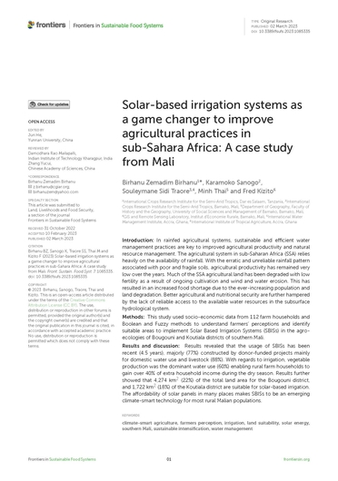Solar-based irrigation systems as a game changer to improve agricultural practices in Sub-Sahara Africa: a case study from Mali (03/10/2023) 