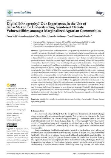 Digital ethnography? Our experiences in the use of SenseMaker for understanding gendered climate vulnerabilities amongst marginalized agrarian communities (04/30/2023) 