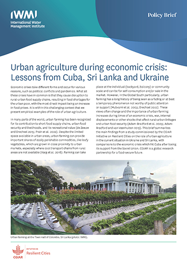 Urban agriculture during economic crisis: lessons from Cuba, Sri Lanka and Ukraine. Policy brief (05/09/2023) 