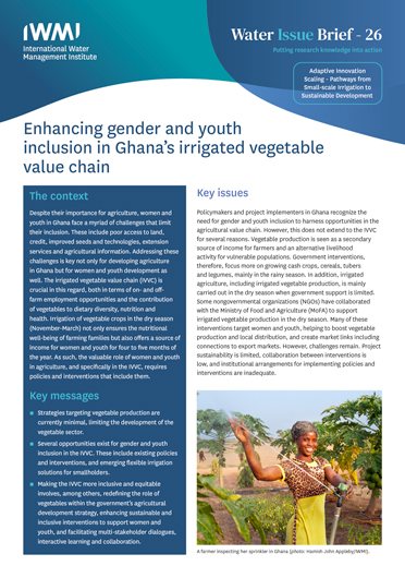 Enhancing gender and youth inclusion in Ghana’s irrigated vegetable value chain. Adaptive Innovation Scaling - Pathways from Small-scale Irrigation to Sustainable Development (5/12/2023) 