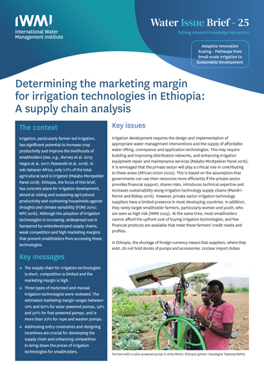 Determining the marketing margin for irrigation technologies in Ethiopia: a supply chain analysis. Adaptive Innovation Scaling - Pathways from Small-scale Irrigation to Sustainable Development (05/16/2023) 