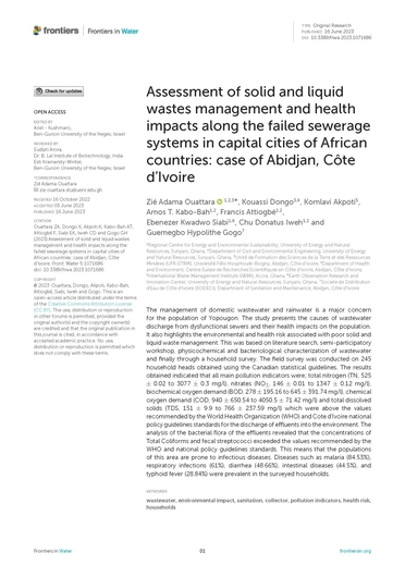Assessment of solid and liquid wastes management and health impacts along the failed sewerage systems in capital cities of African countries: case of Abidjan, Cte d'Ivoire (06/30/2023) 