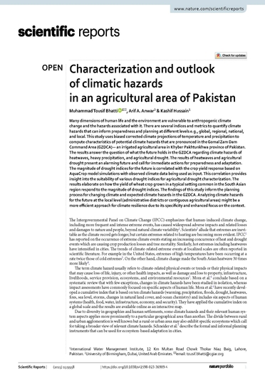 Characterization and outlook of climatic hazards in an agricultural area of Pakistan (07/18/2023) 