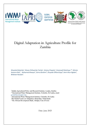 Digital adaptation in agriculture profile for Zambia (07/21/2023) 