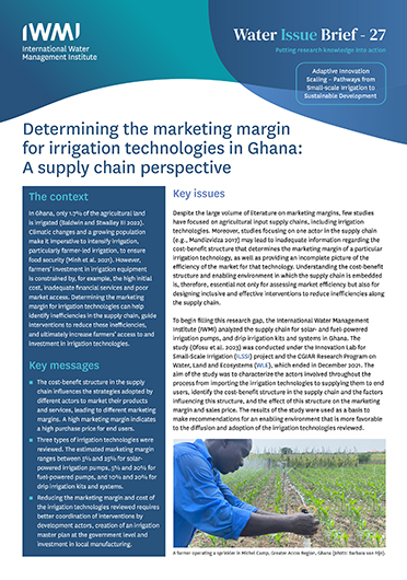 Determining the marketing margin for irrigation technologies in Ghana: a supply chain perspective. Adaptive Innovation Scaling - Pathways from Small-scale Irrigation to Sustainable Development (08/23/2023) 