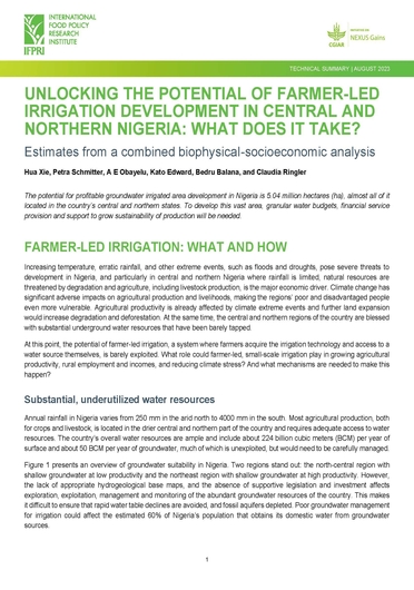 Unlocking the potential of farmer-led irrigation development in central and northern Nigeria: what does it take? (08/24/2023) 