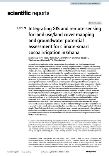Integrating GIS and remote sensing for land use/land cover mapping and groundwater potential assessment for climate-smart cocoa irrigation in Ghana (09/30/2023) 