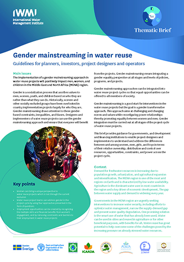 Gender mainstreaming in water reuse: guidelines for planners, investors, project designers and operators [Thematic Brief of the ReWater MENA Project] (10/31/2023) 
