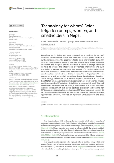 Technology for whom? Solar irrigation pumps, women, and smallholders in Nepal (10/12/2023) 