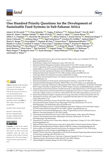 One hundred priority questions for the development of sustainable food systems in Sub-Saharan Africa (10/31/2023) 