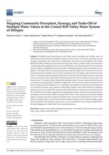 Mapping community perception, synergy, and trade-off of multiple water values in the Central Rift Valley Water System of Ethiopia (10/31/2023) 