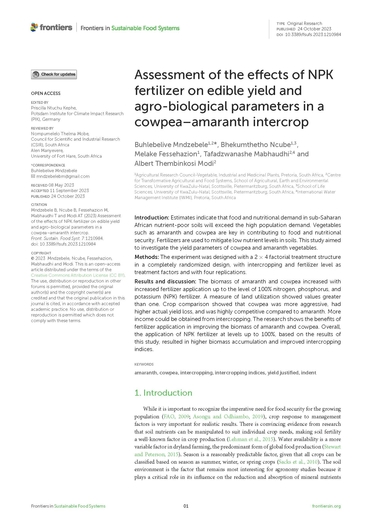 Assessment of the effects of NPK fertilizer on edible yield and agro-biological parameters in a cowpea–amaranth intercrop (11/30/2023) 