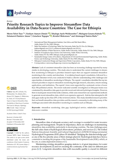 Priority research topics to improve streamflow data availability in data-scarce countries: the case for Ethiopia (11/30/2023) 