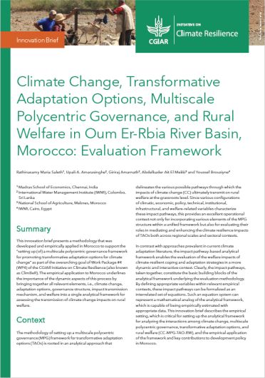Climate change, transformative adaptation options, multiscale polycentric governance, and rural welfare in Oum Er-Rbia River Basin, Morocco: evaluation framework. Innovation brief (01/31/2024) 