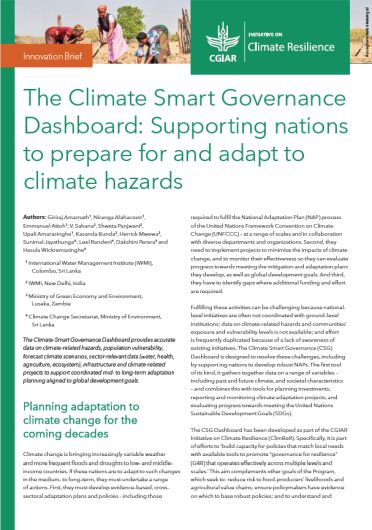 The climate smart governance dashboard: supporting nations to prepare for and adapt to climate hazards (01/31/2024) 