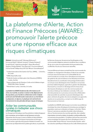 La plateforme d’Alerte, Action et Finance Prcoces (AWARE): promouvoir l’alerte prcoce et une rponse efficace aux risques climatiques. In French (01/31/2024) 