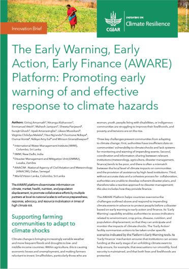 The early warning, early action, early finance (AWARE) platform - promoting early warning of and effective response to climate hazards (01/31/2024) 