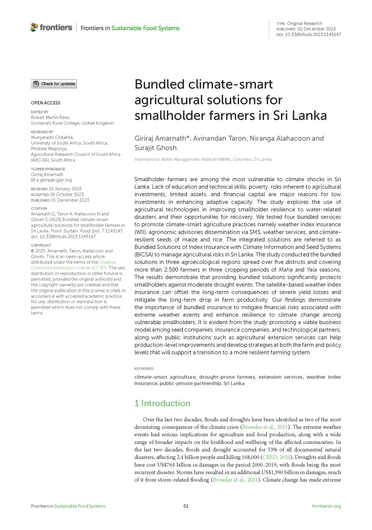 Bundled climate-smart agricultural solutions for smallholder farmers in Sri Lanka (12/31/2023) 