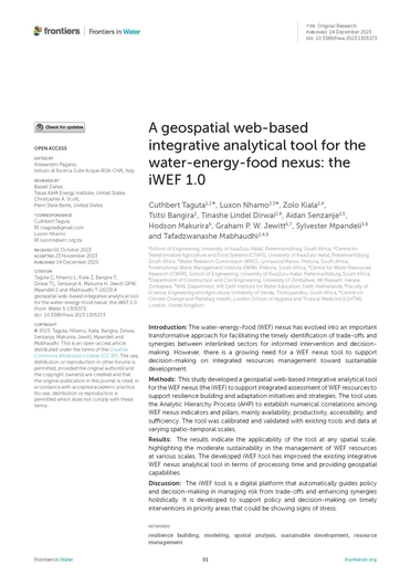 A geospatial web-based integrative analytical tool for the water-energy-food nexus: the iWEF 1.0 (12/31/2023) 