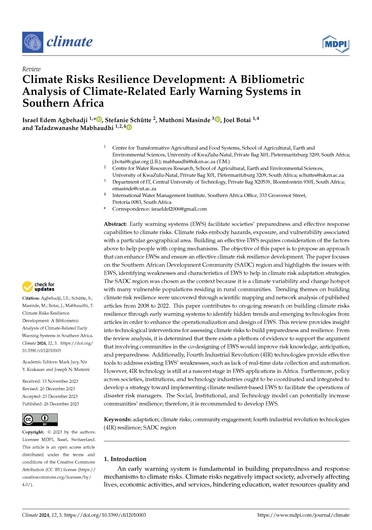 Climate risks resilience development: a bibliometric analysis of climate-related early warning systems in Southern Africa (12/08/2023) 