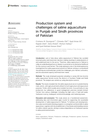 Production system and challenges of saline aquaculture in Punjab and Sindh provinces of Pakistan (12/08/2023) 
