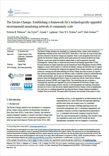 The enviro-champs: establishing a framework for a technologically upgraded environmental monitoring network at community scale (01/25/2024) 
