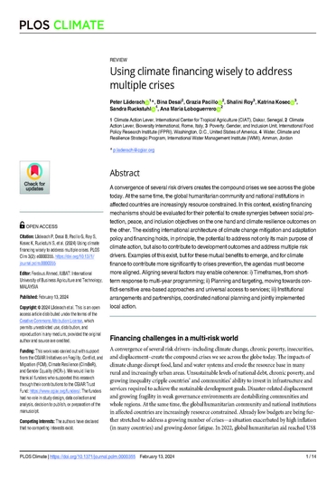 Using climate financing wisely to address multiple crises (03/31/2024) 